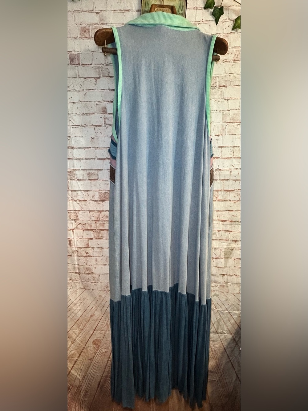 Oli & Hali Chambray Colorblock Sleeveless Oversized Tiered Boho Maxi Dress XL - Picture 4 of 7